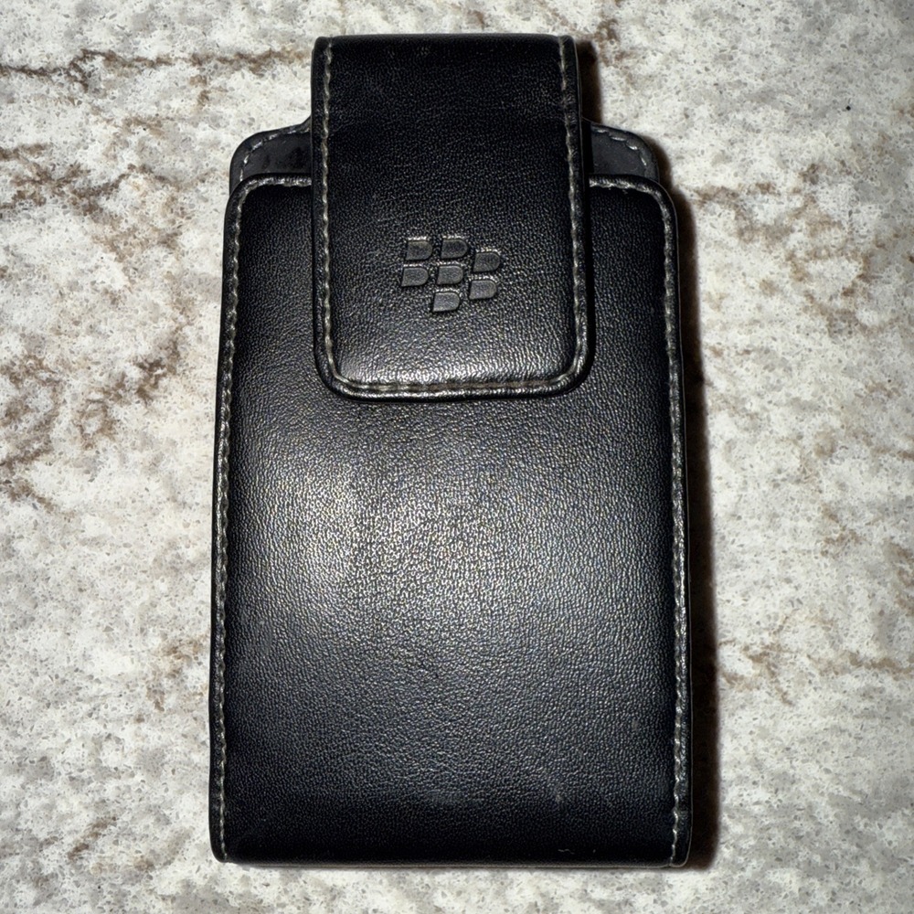 Vintage Blackberry Black Leather Clip Phone Case With Magnetic Closure